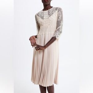 Zara Beige Lace 3/4 Sleeve Dress